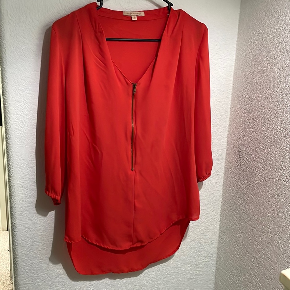 Red zip-up front Blouse